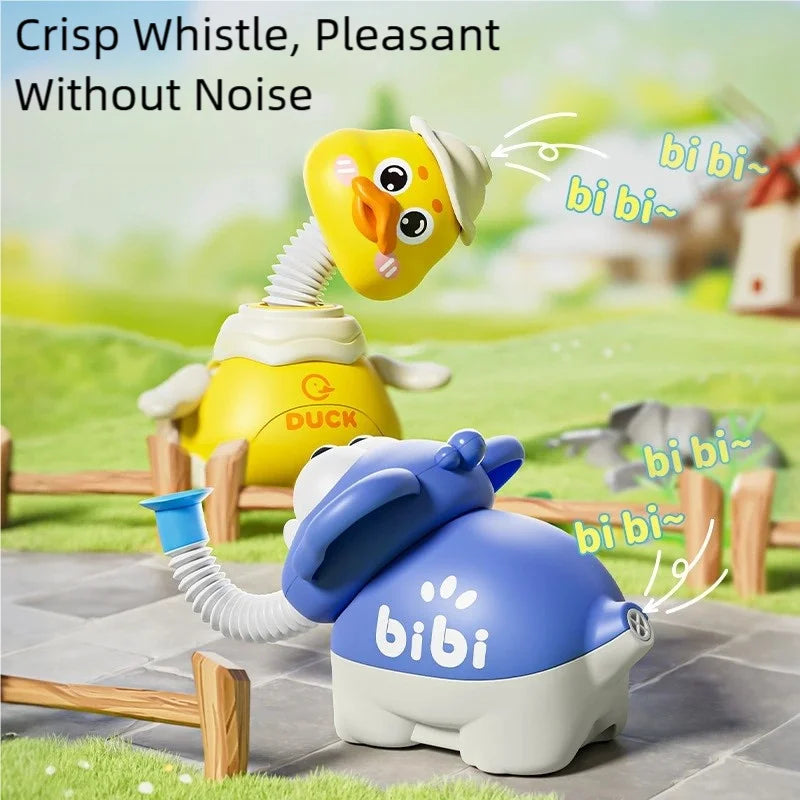 Cute Duck & Elephant Whistle Toy - Expandable Sensory Tube & Inertia Car
