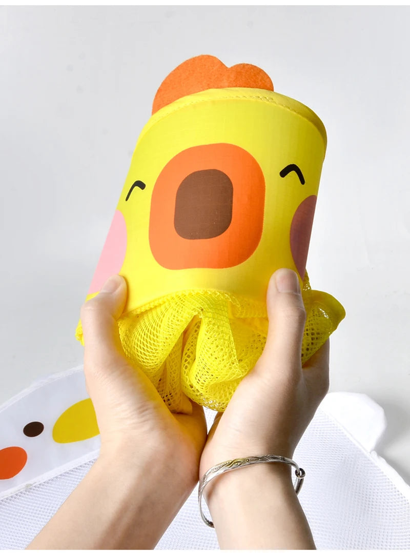 Cute Cartoon Duck Baby Bath Toy Storage Mesh Bag - Breathable Quick-Dry Hanging Net Organizer with Strong Suction Cups for Bathroom Toys, Beach Sand Toys & Kids Accessories