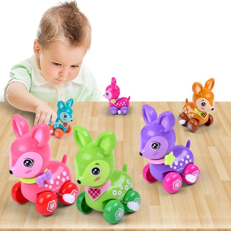 Cute Cartoon Deer Wind-Up Toy Colorful Clockwork Spring Running Animal Toy for Kids Gift