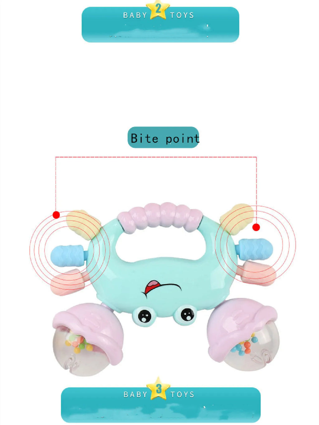 Interactive Newborn Baby Rattle & Teether Toy - Cute Cartoon Crab Sensory Teething Toy for Infants 0-36 Months, Early Development Hand-Grasp Shaking Rattle & Sound Play Toy (Random Color)