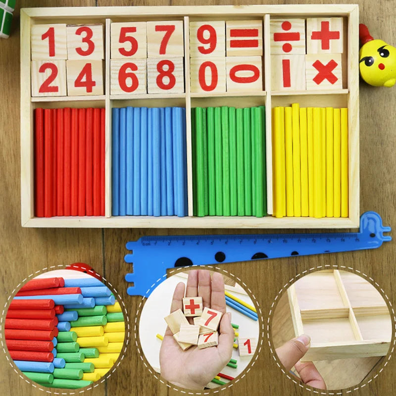 Montessori Wooden & Plastic Math Counting Sticks & Geometric Shape Sorting Blocks - Educational Preschool Learning Toy for Early Calculation, Number Recognition & Focus Training