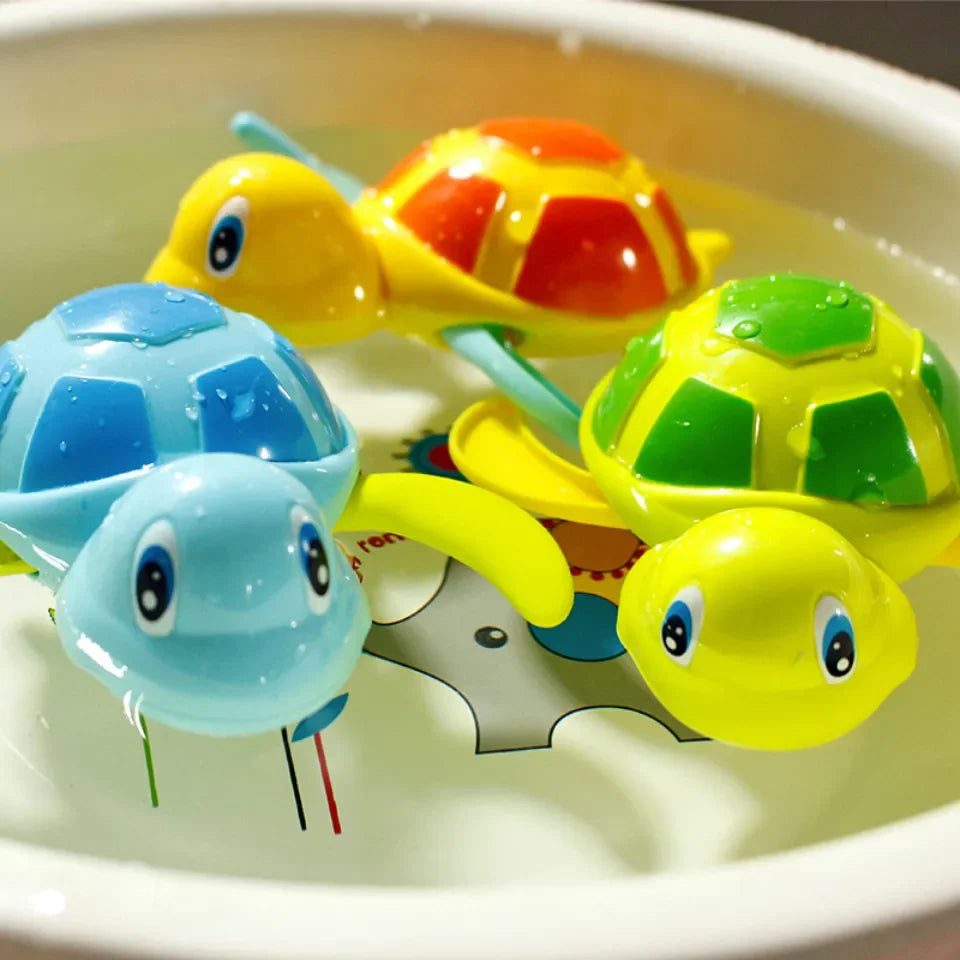 "Cartoon Animal Tortoise Wind-Up Baby Bath Toy - Swimming Turtle"