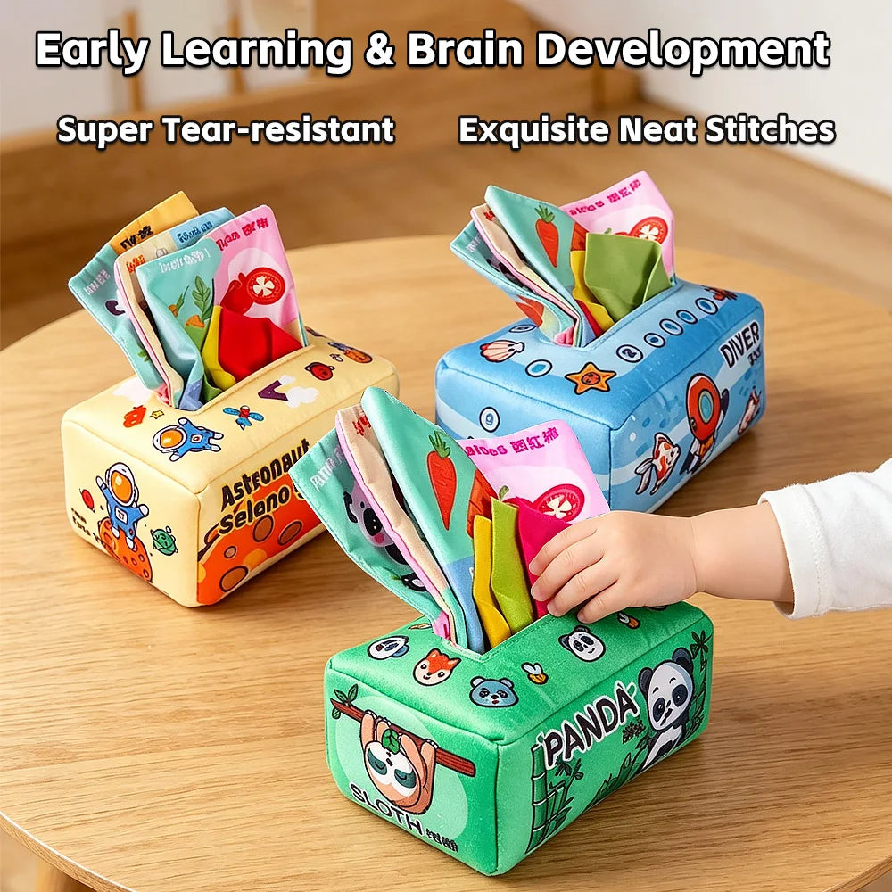 Soft Plush Tissue Box Toy for Babies – Fine Motor Skills Training & Early Educational Learning Puzzle Toy, Perfect Holiday Gift for Kids