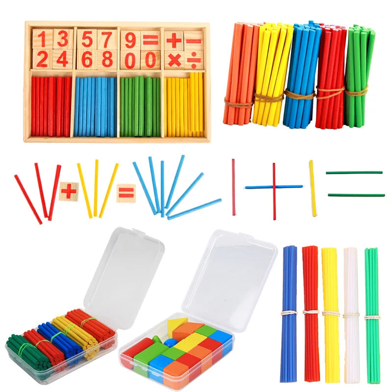 Montessori Wooden & Plastic Math Counting Sticks & Geometric Shape Sorting Blocks - Educational Preschool Learning Toy for Early Calculation, Number Recognition & Focus Training