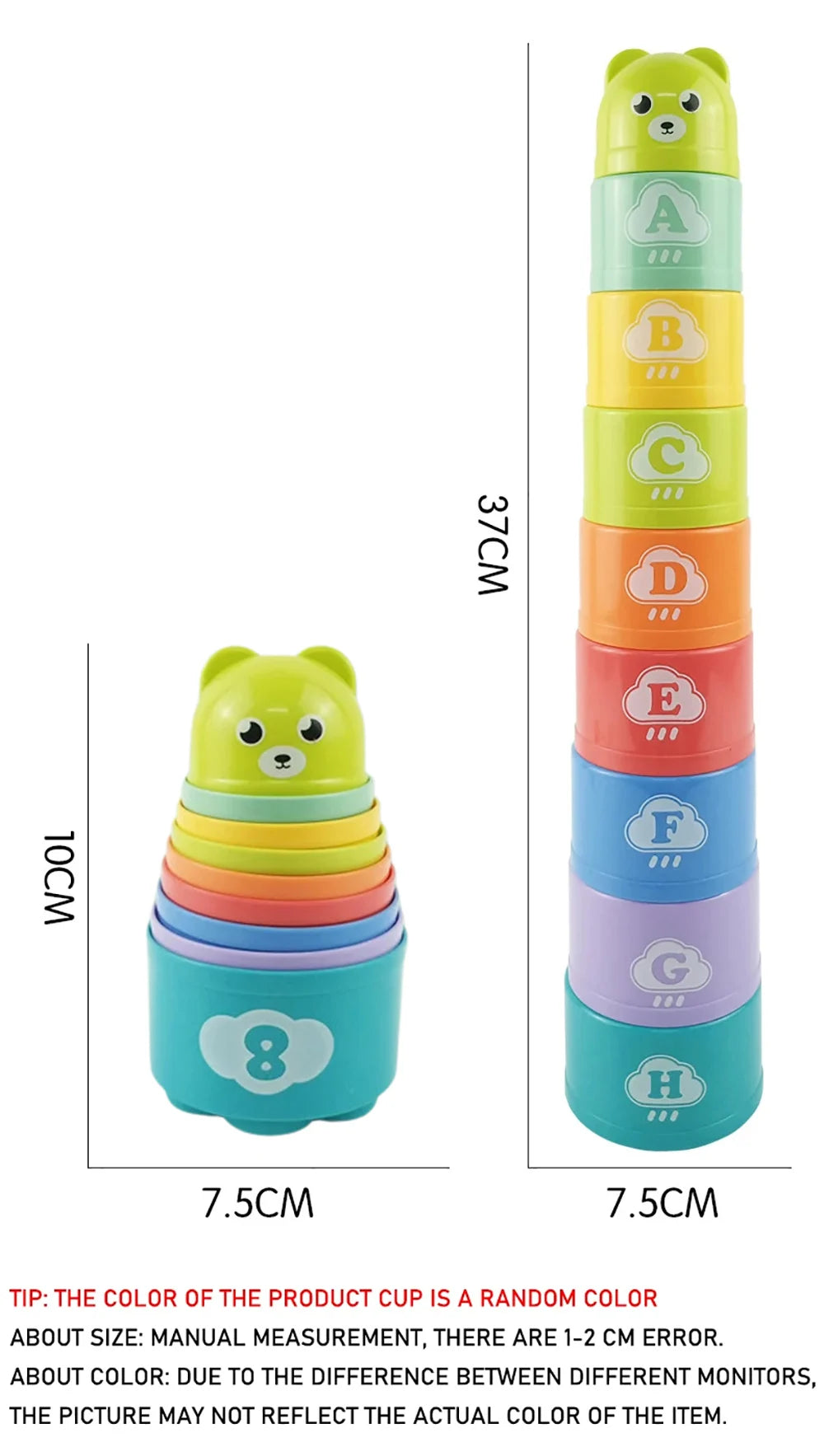 Kids Rainbow Fold Stacking Cups Toy Color Sorting Sensory Early Learning & Speed Competition Gift