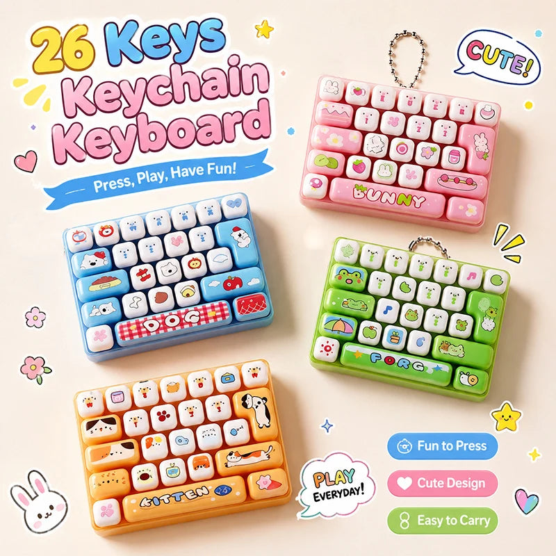 Mini 26-Key Mechanical Keyboard Keychain Fingertip Fidget Clicker Cute Backpack Hanging Charm For Gift