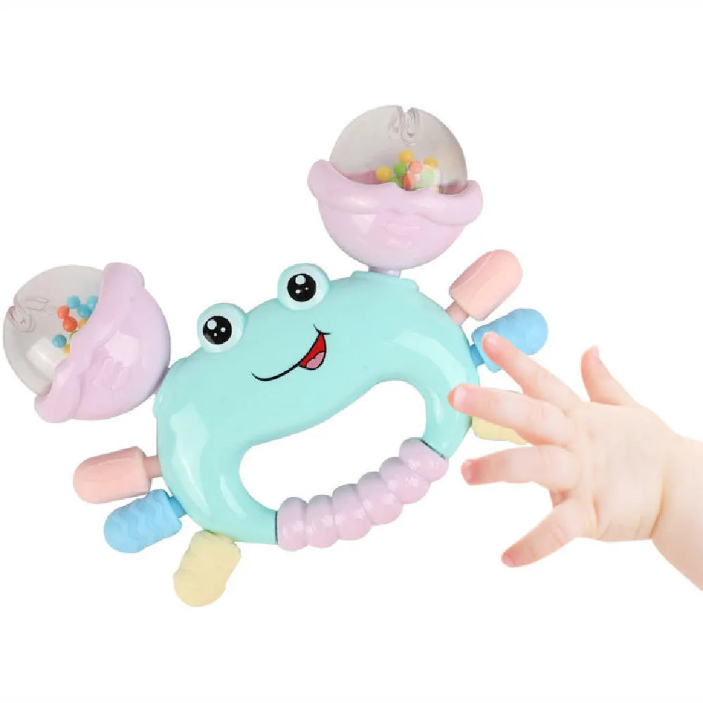 Interactive Newborn Baby Rattle & Teether Toy - Cute Cartoon Crab Sensory Teething Toy for Infants 0-36 Months, Early Development Hand-Grasp Shaking Rattle & Sound Play Toy (Random Color)