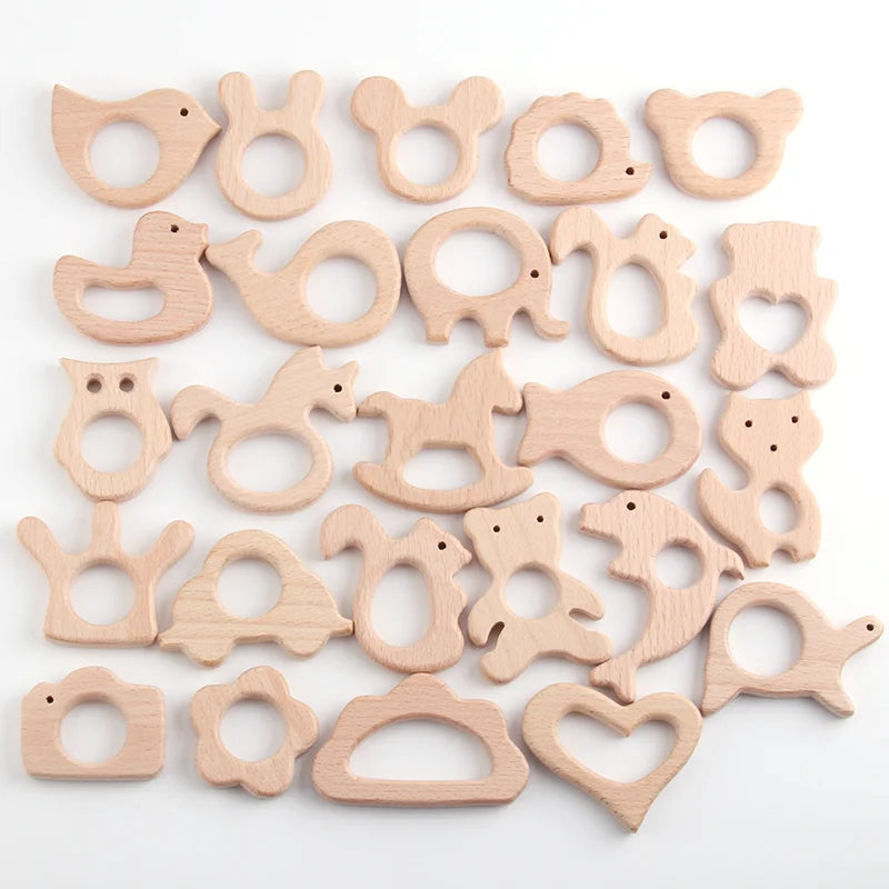 Natural Wooden Baby Teething Ring – BPA-Free Various Shape Pacifier Teether & Toy