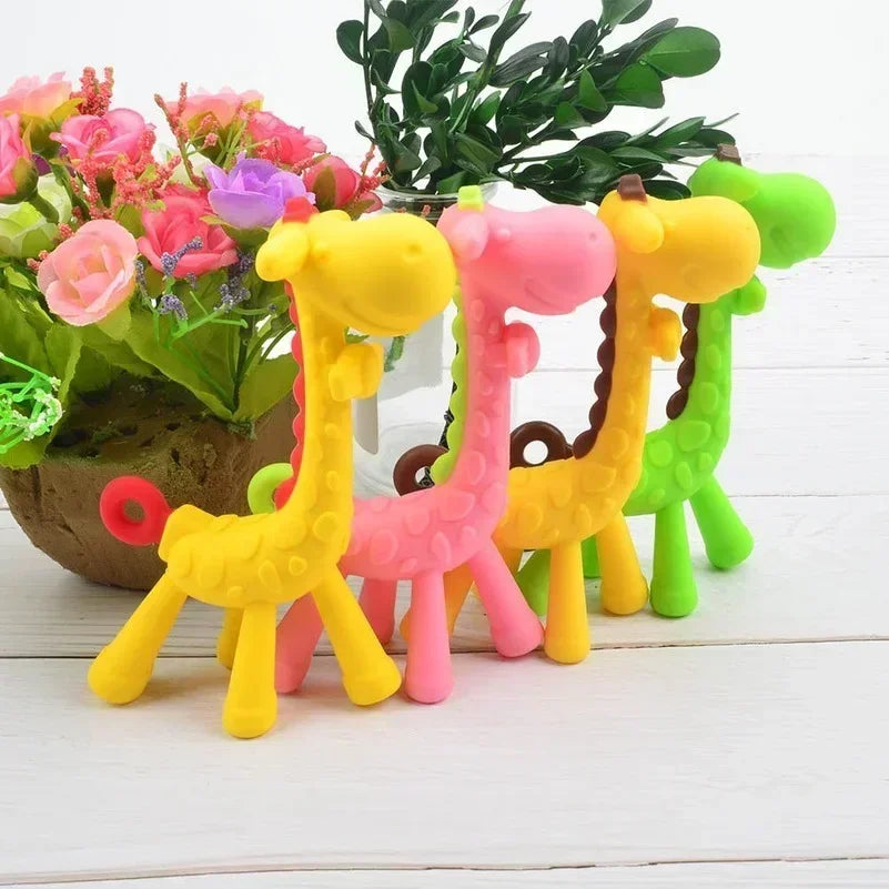 "Cute Baby Giraffe Silicone Teether - Soft Pain Relief Molar Toy"