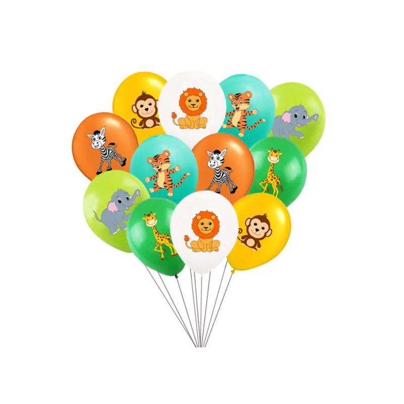 "12-Inch Mixed Animal Jungle Balloons - 10-Pack Kids Birthday Party Decor"