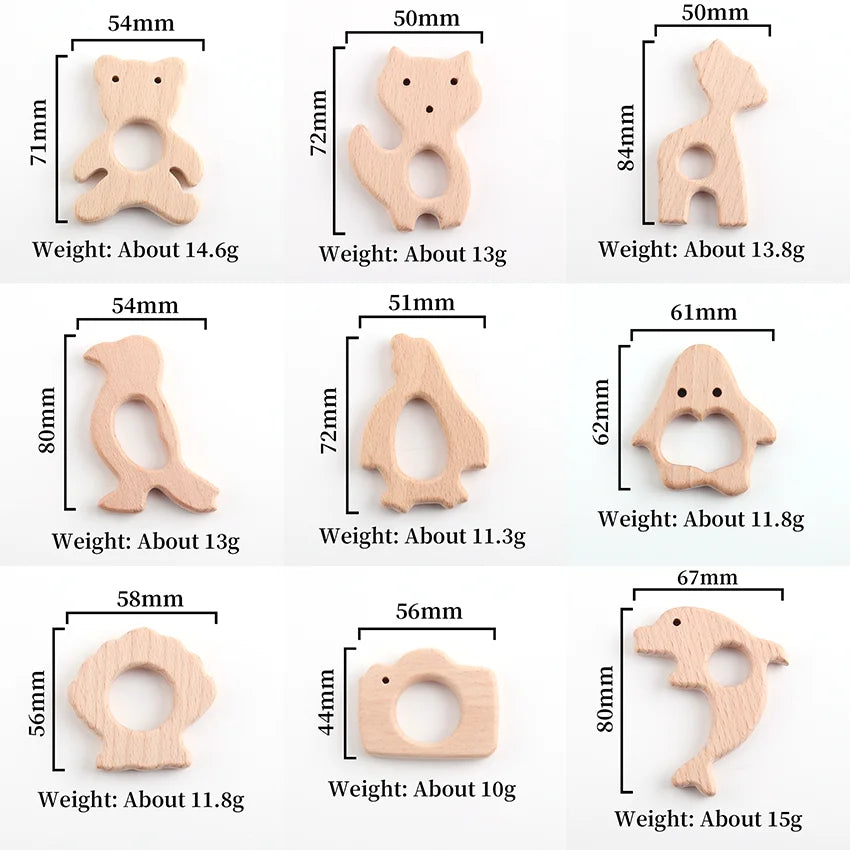 Natural Wooden Baby Teething Ring – BPA-Free Various Shape Pacifier Teether & Toy
