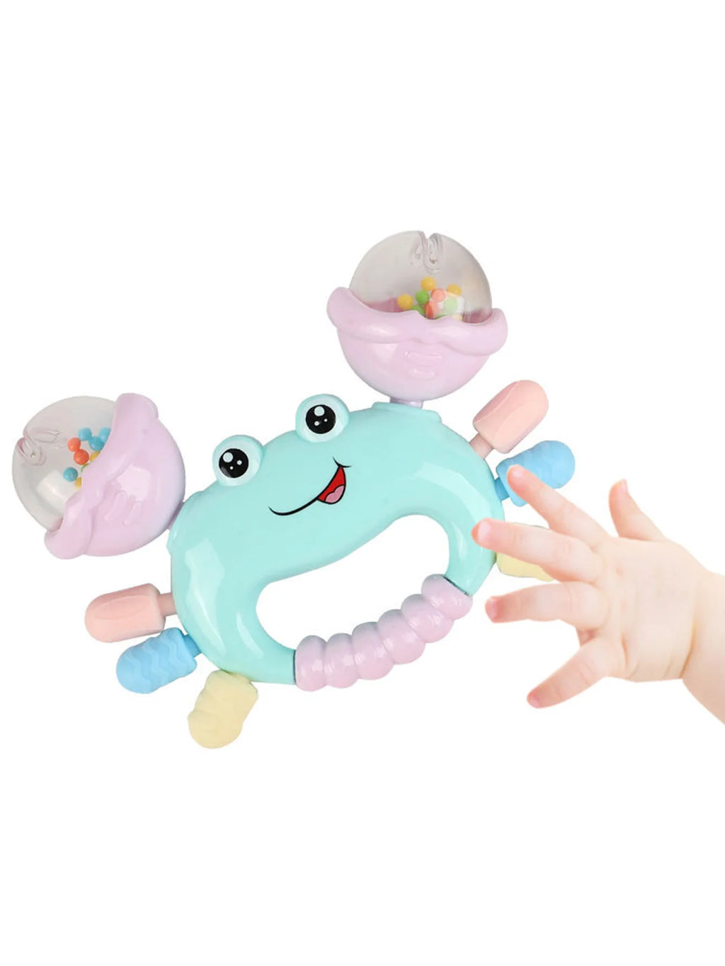 Interactive Newborn Baby Rattle & Teether Toy - Cute Cartoon Crab Sensory Teething Toy for Infants 0-36 Months, Early Development Hand-Grasp Shaking Rattle & Sound Play Toy (Random Color)
