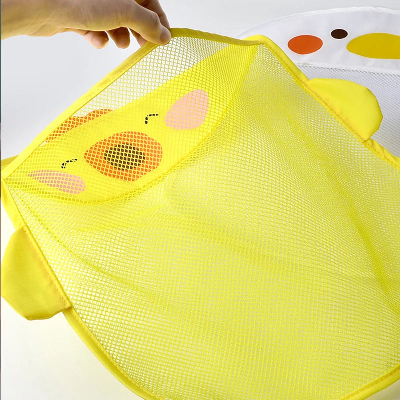 Cute Cartoon Duck Baby Bath Toy Storage Mesh Bag - Breathable Quick-Dry Hanging Net Organizer with Strong Suction Cups for Bathroom Toys, Beach Sand Toys & Kids Accessories