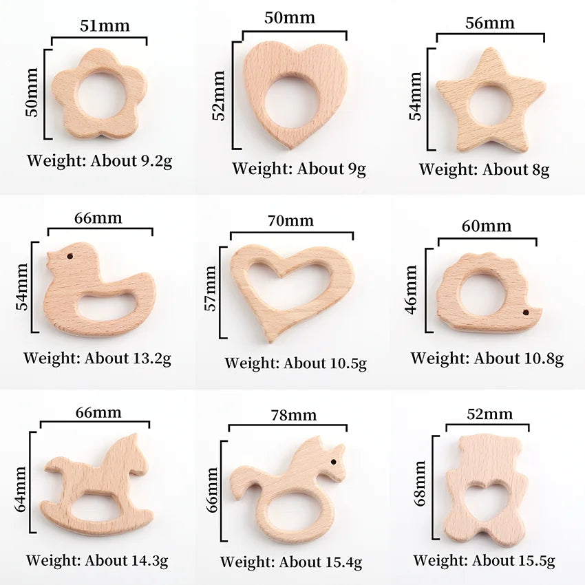 Natural Wooden Baby Teething Ring – BPA-Free Various Shape Pacifier Teether & Toy