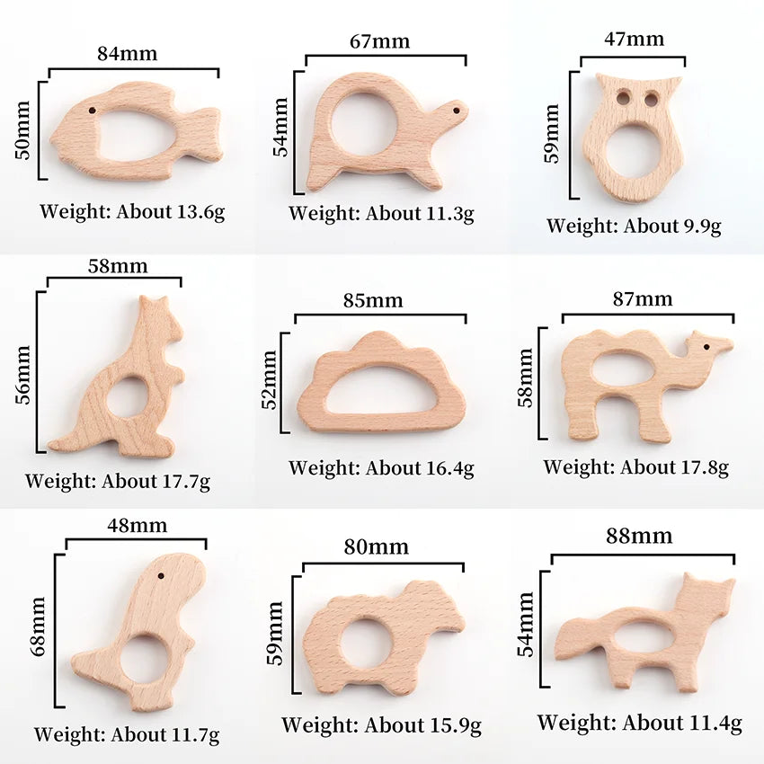Natural Wooden Baby Teething Ring – BPA-Free Various Shape Pacifier Teether & Toy