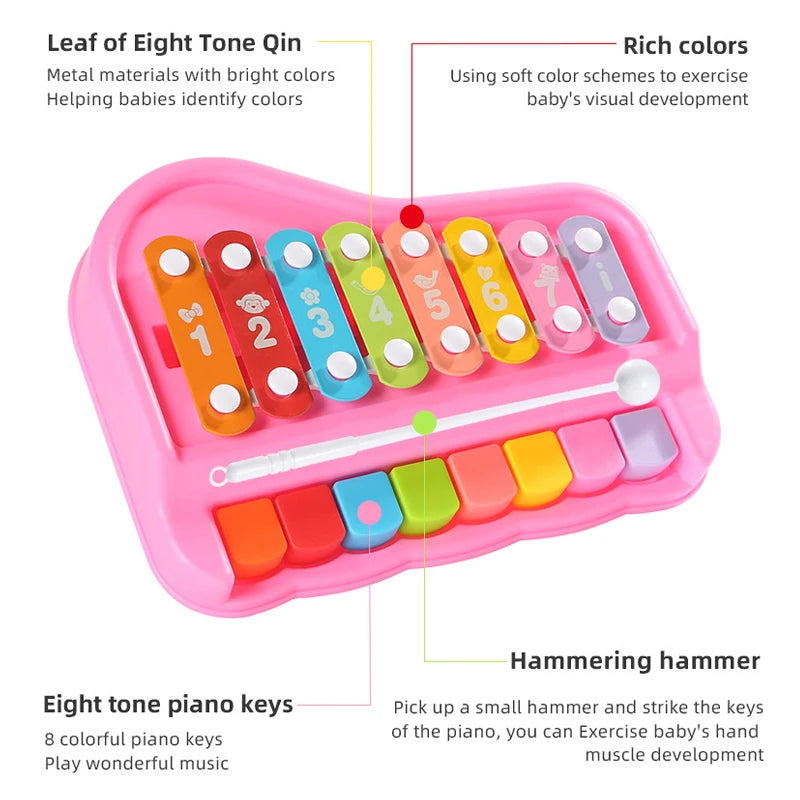 2 in 1 Baby Music instruments Montessori Toys 8-note Xylophone Piano Parish Music Play Educational Games Travel Toys for Toddler