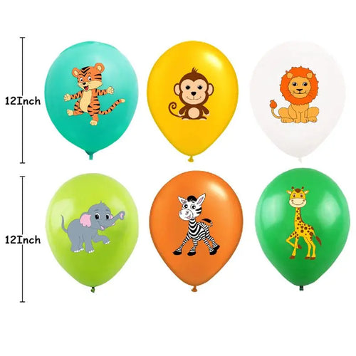 "12-Inch Mixed Animal Jungle Balloons - 10-Pack Kids Birthday Party Decor"