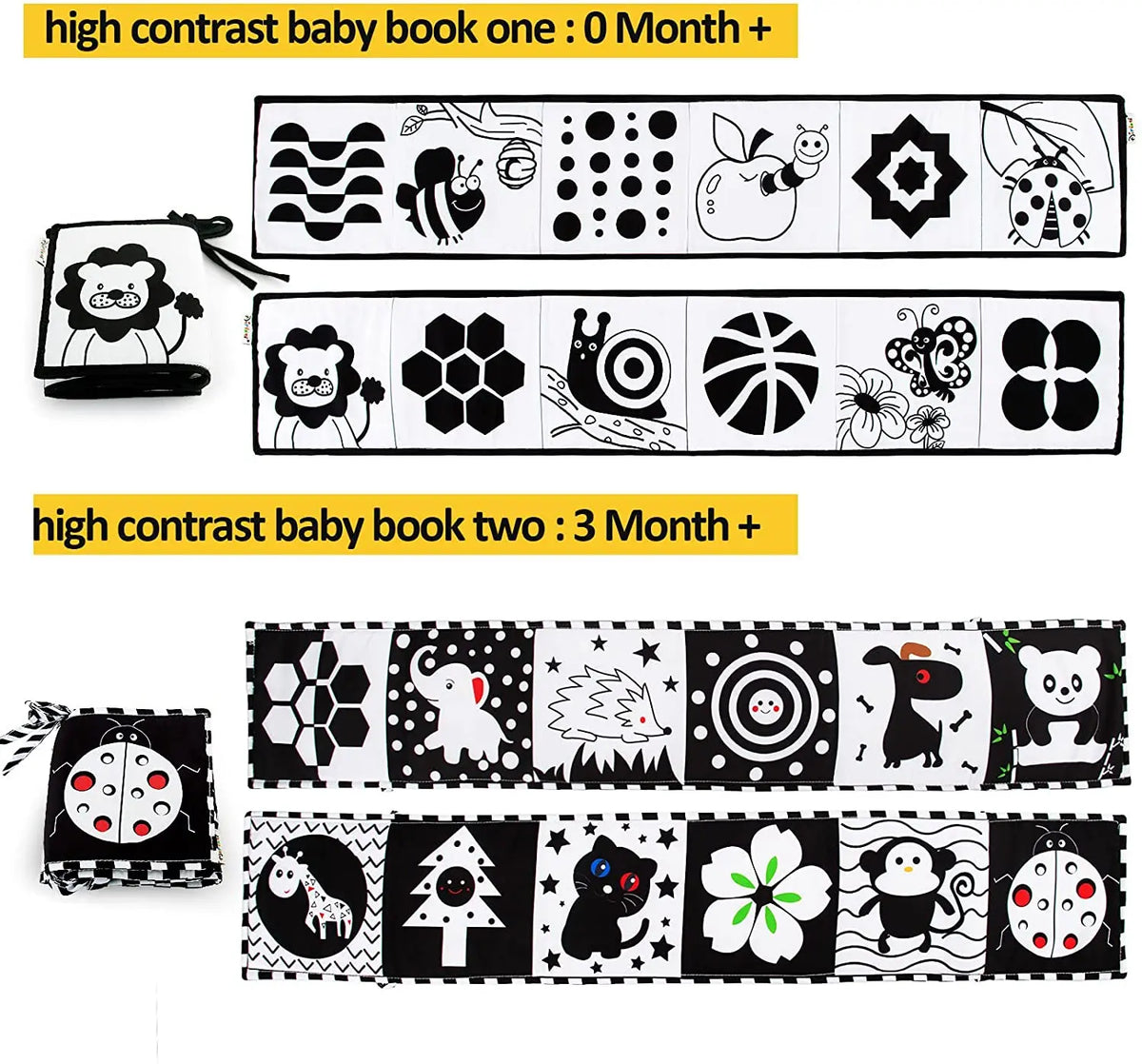 Black & White Montessori Sensory Cloth Book for Newborns (0 - 12 months old)