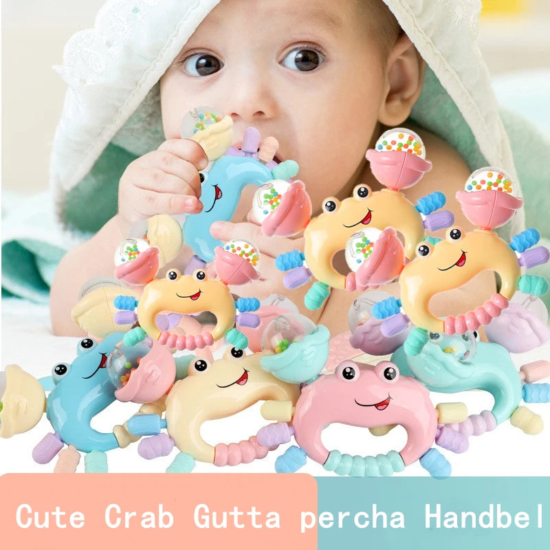 Interactive Newborn Baby Rattle & Teether Toy - Cute Cartoon Crab Sensory Teething Toy for Infants 0-36 Months, Early Development Hand-Grasp Shaking Rattle & Sound Play Toy (Random Color)