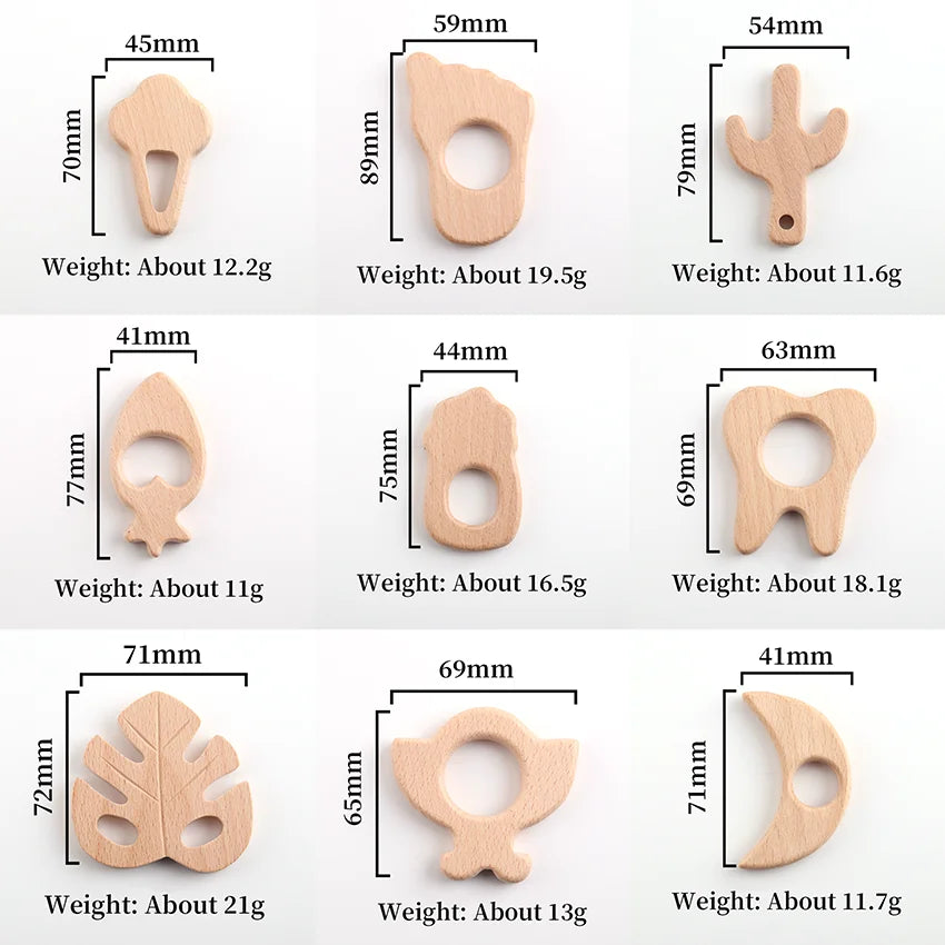 Natural Wooden Baby Teething Ring – BPA-Free Various Shape Pacifier Teether & Toy