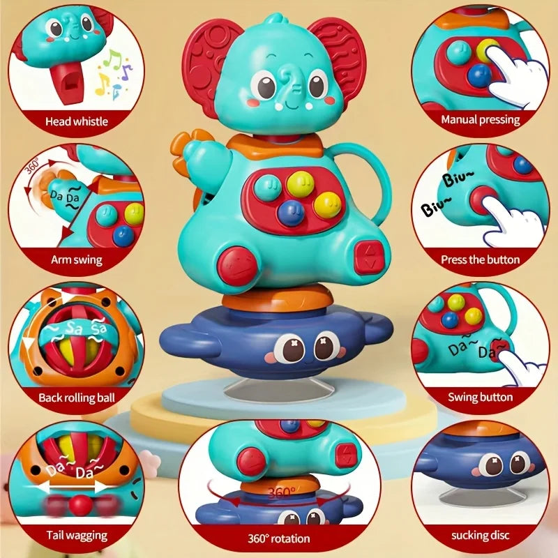 360° Rotating Blue Elephant Suction Cup Gyro Toy
