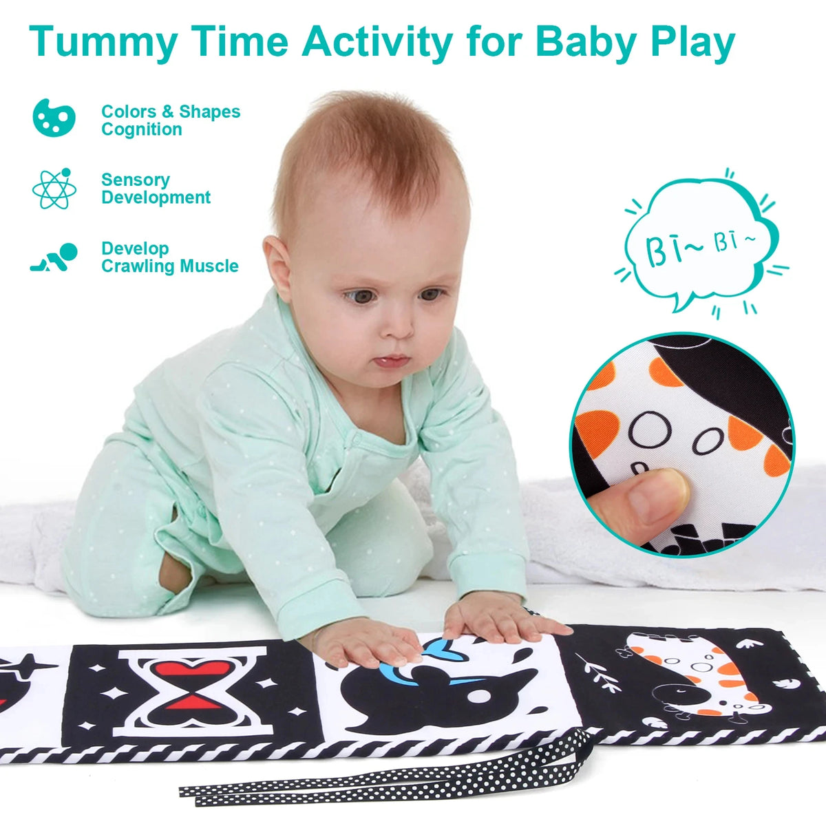 Black & White Montessori Sensory Cloth Book for Newborns (0 - 12 months old)