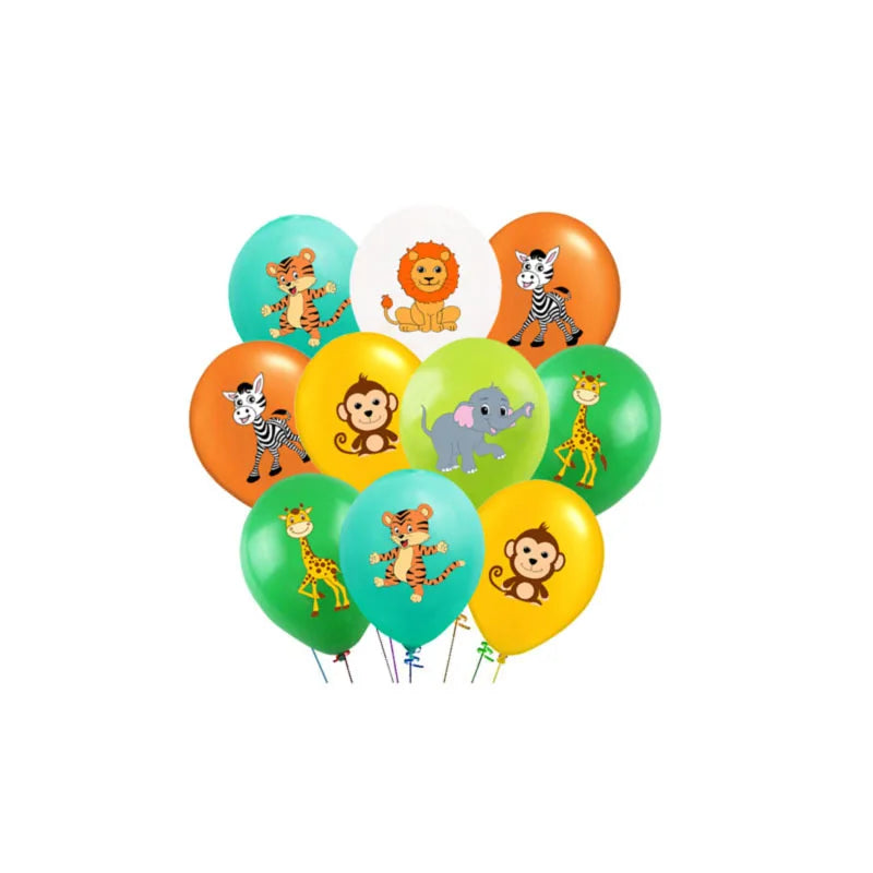 "12-Inch Mixed Animal Jungle Balloons - 10-Pack Kids Birthday Party Decor"