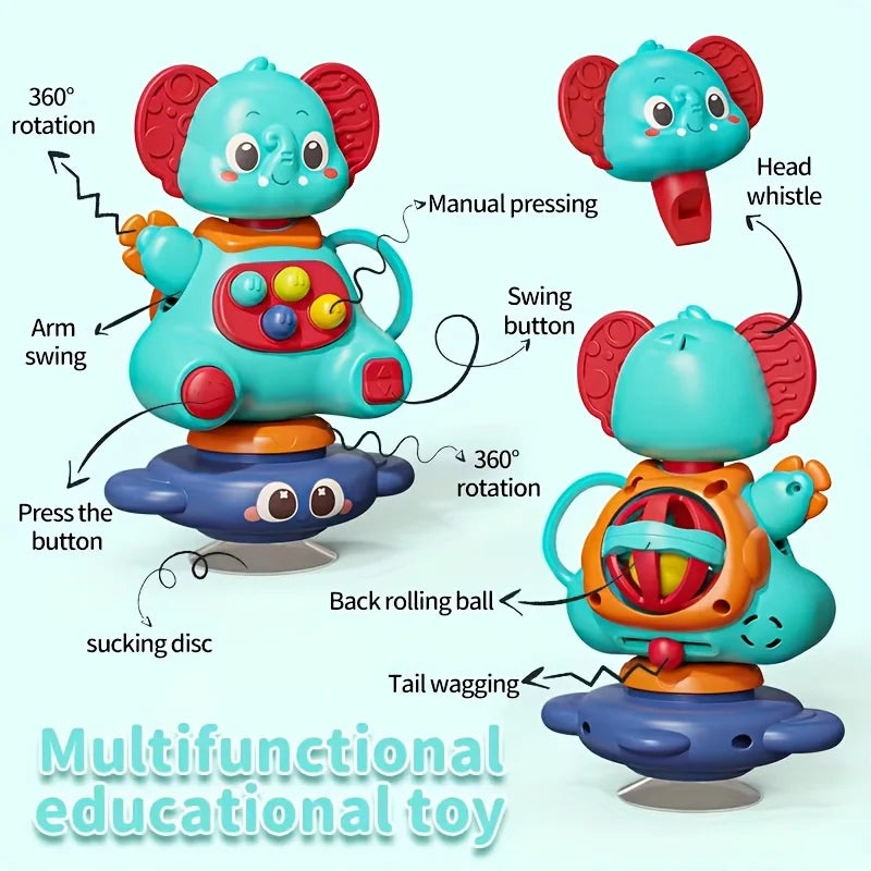 360° Rotating Blue Elephant Suction Cup Gyro Toy