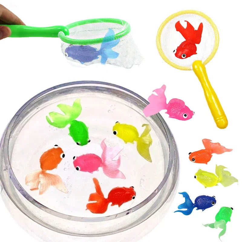 Cute Kawaii Floating Rubber Goldfish Bath Toys for Toddlers - 6-Piece Soft Squeaky Water Play Set, Sensory Animal Bathing Shower Toys & Fun Pool Party Gifts for Kids