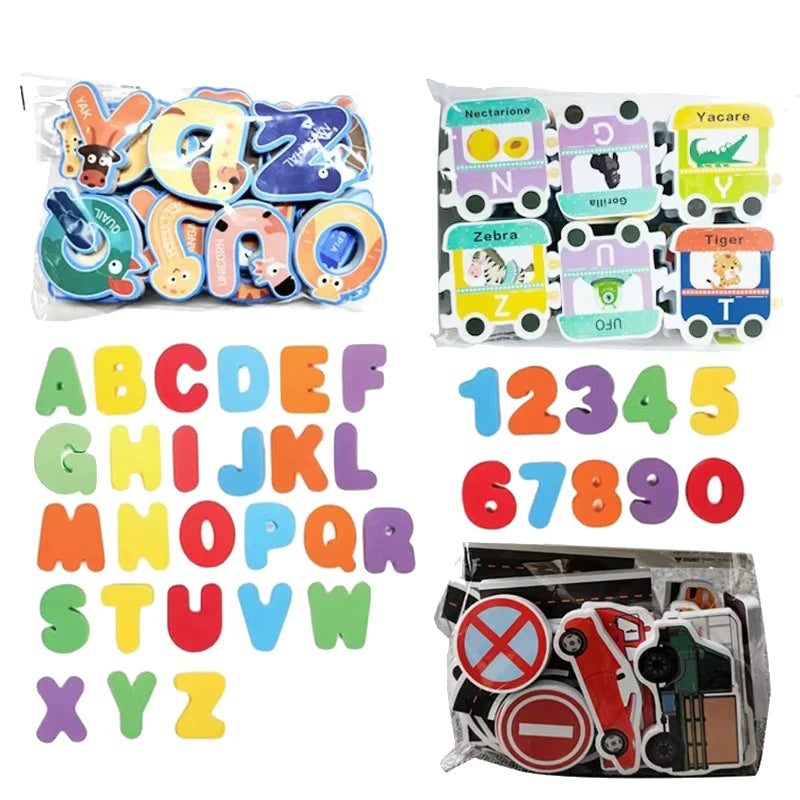 Baby Bath Floating EVA Foam Puzzle Toys Letter Number Traffic Cognitive Bathroom Game for gift