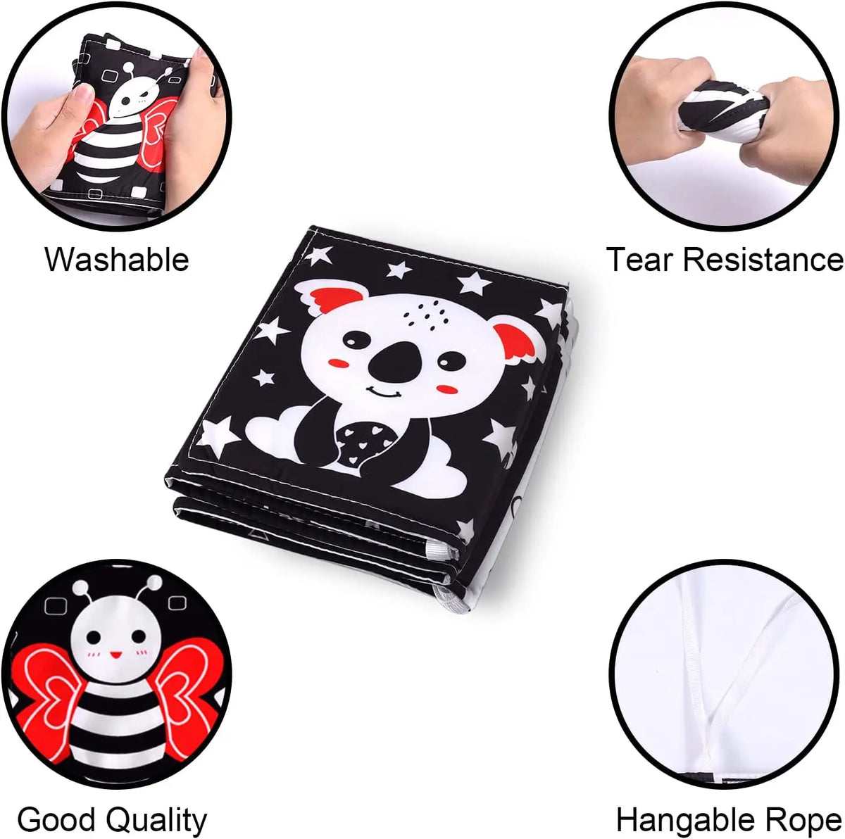 Black & White Montessori Sensory Cloth Book for Newborns (0 - 12 months old)