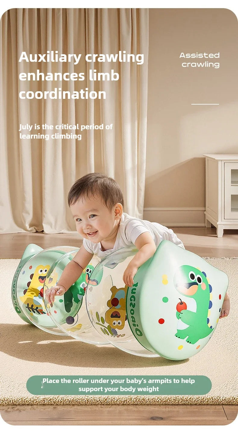 Baby Crawling Roller Activity Toy - Inflatable Sensory Roller with Ball Rattles