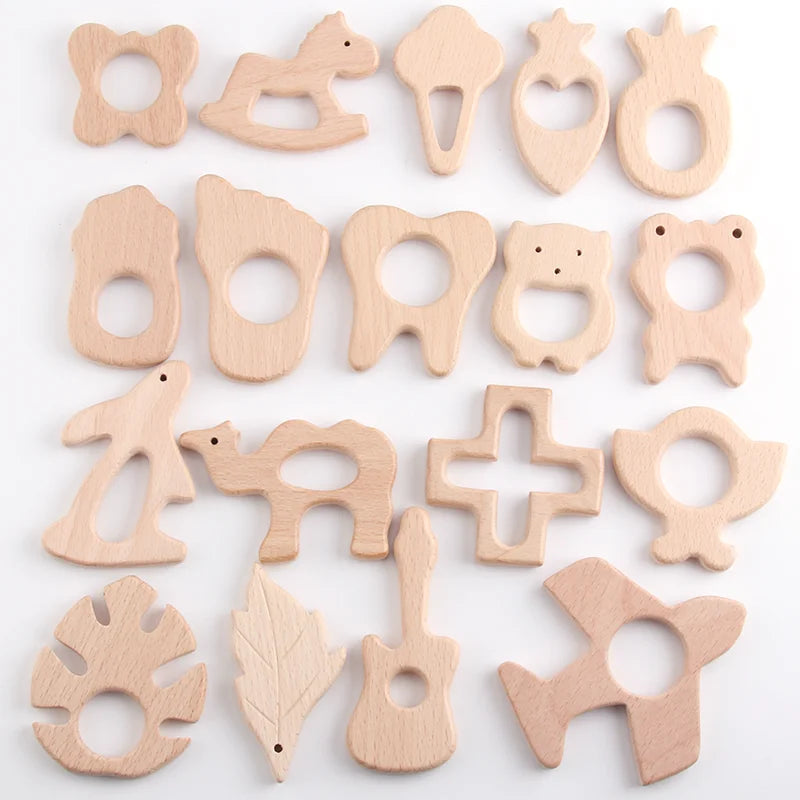 Natural Wooden Baby Teething Ring – BPA-Free Various Shape Pacifier Teether & Toy