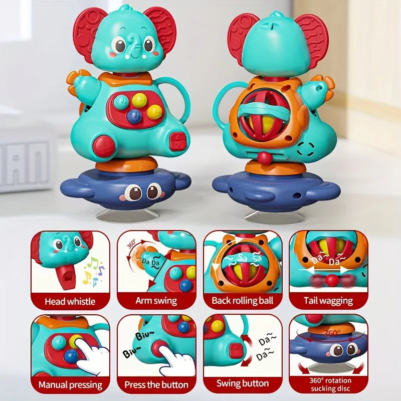 360° Rotating Blue Elephant Suction Cup Gyro Toy