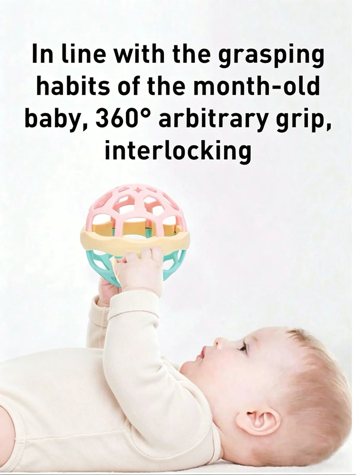 0-12 Months Baby Rotating Rattle Ball Toy Silicone Teether Grasping Activity Sensory Learning Gift