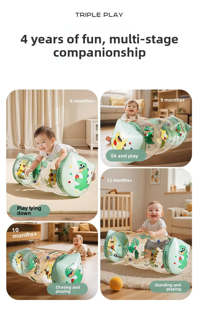 Baby Crawling Roller Activity Toy - Inflatable Sensory Roller with Ball Rattles