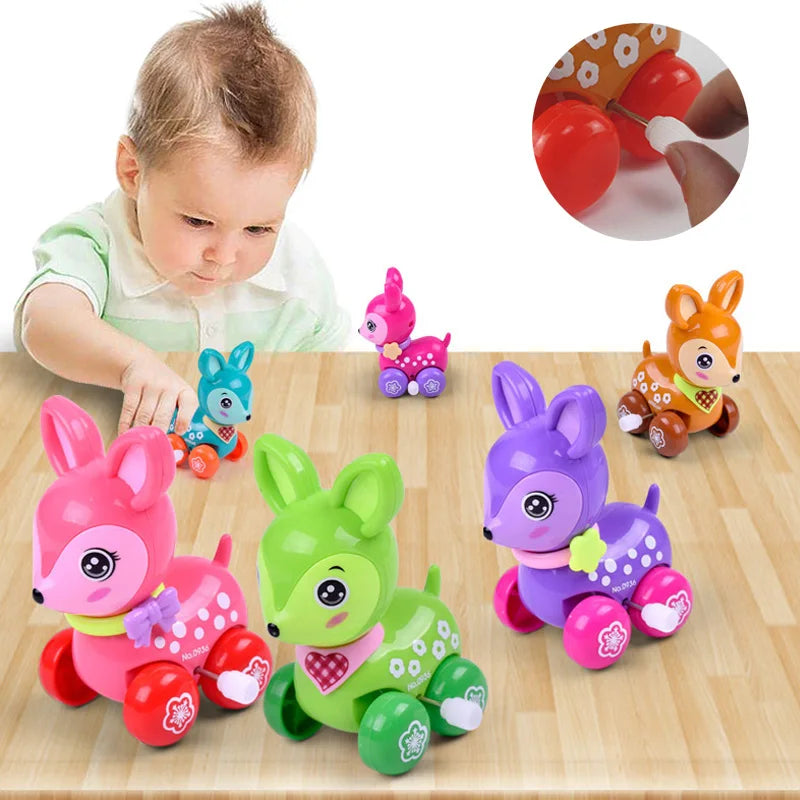Cute Cartoon Deer Wind-Up Toy Colorful Clockwork Spring Running Animal Toy for Kids Gift