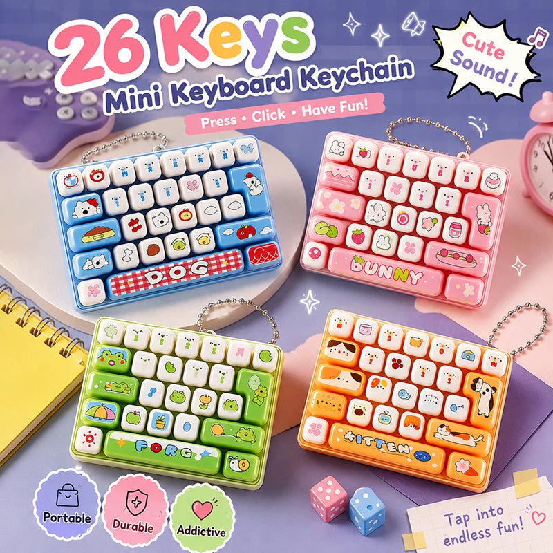 Mini 26-Key Mechanical Keyboard Keychain Fingertip Fidget Clicker Cute Backpack Hanging Charm For Gift