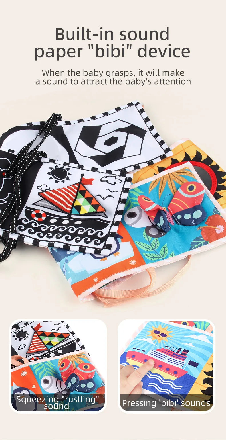 Black & White Montessori Sensory Cloth Book for Newborns (0 - 12 months old)