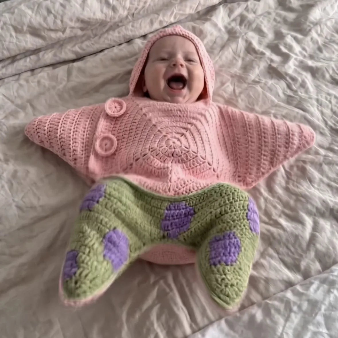 Cozy Winter Hand-Crocheted Starfish Baby Romper