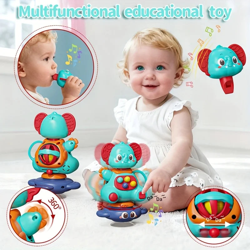 360° Rotating Blue Elephant Suction Cup Gyro Toy