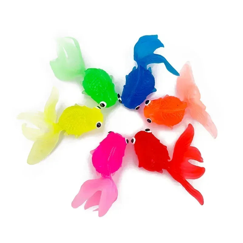 Cute Kawaii Floating Rubber Goldfish Bath Toys for Toddlers - 6-Piece Soft Squeaky Water Play Set, Sensory Animal Bathing Shower Toys & Fun Pool Party Gifts for Kids
