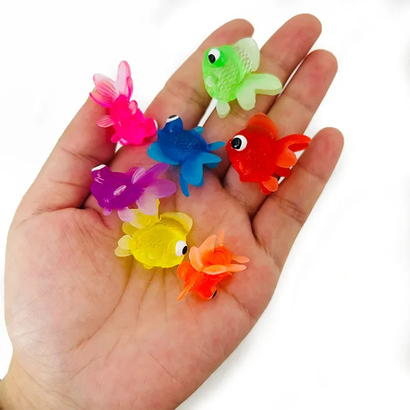 Cute Kawaii Floating Rubber Goldfish Bath Toys for Toddlers - 6-Piece Soft Squeaky Water Play Set, Sensory Animal Bathing Shower Toys & Fun Pool Party Gifts for Kids