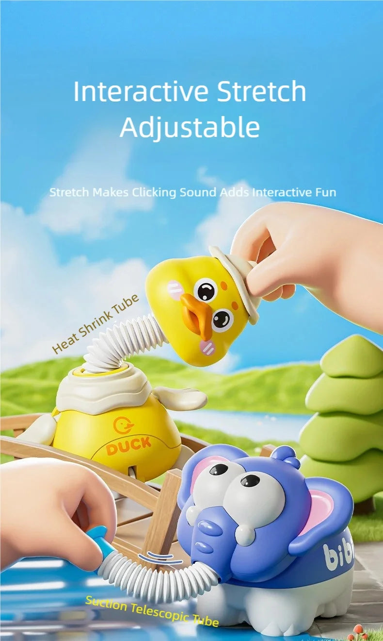 Cute Duck & Elephant Whistle Toy - Expandable Sensory Tube & Inertia Car