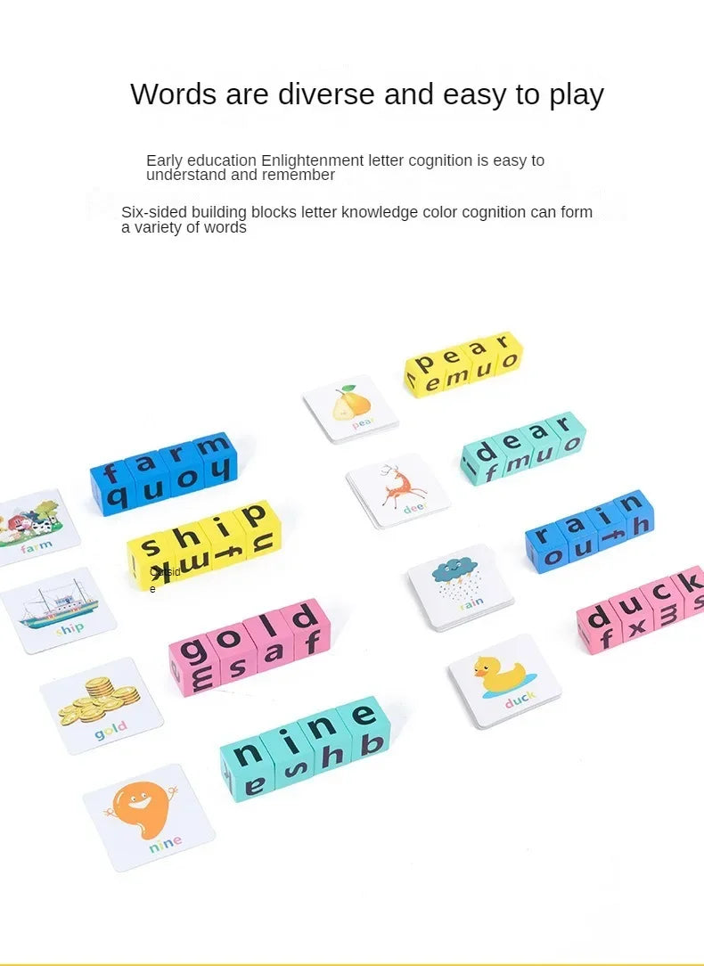 Montessori Wooden Word Spelling & Alphabet Learning Game for Preschoolers - Interactive Reading & Letter Matching Building Blocks Toy with 40 Flash Cards for Early Vocabulary & Toddler Education