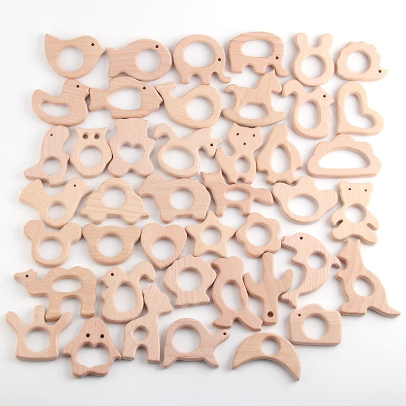 Natural Wooden Baby Teething Ring – BPA-Free Various Shape Pacifier Teether & Toy