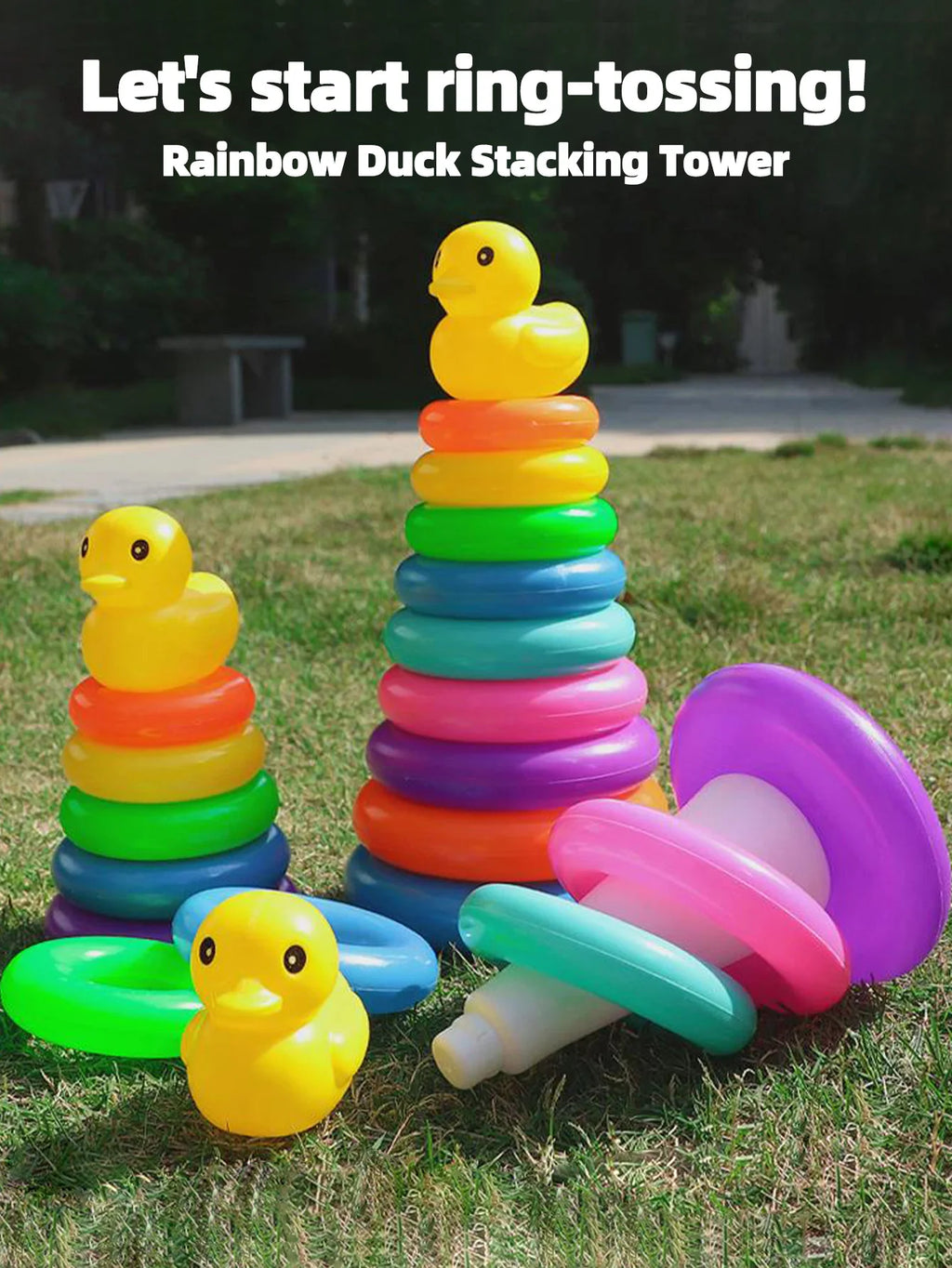 Cute Duck Rainbow Tower Stacked Circle Plastic Toy Toss Interactive Game Birthday Gift for Kids