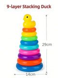 Cute Duck Rainbow Tower Stacked Circle Plastic Toy Toss Interactive Game Birthday Gift for Kids