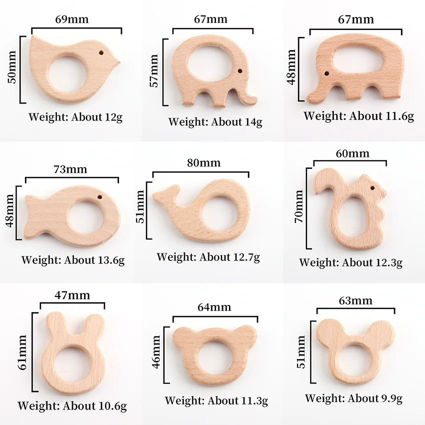 Natural Wooden Baby Teething Ring – BPA-Free Various Shape Pacifier Teether & Toy