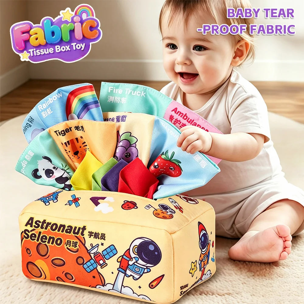 Soft Plush Tissue Box Toy for Babies – Fine Motor Skills Training & Early Educational Learning Puzzle Toy, Perfect Holiday Gift for Kids
